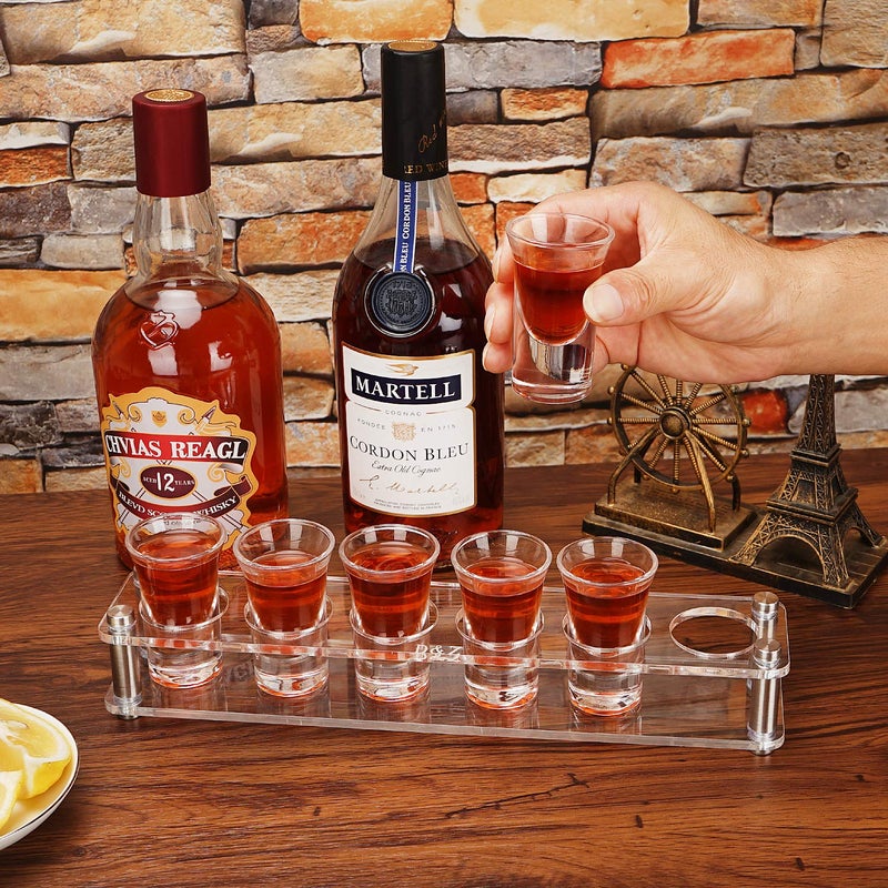DZ D&Z 6 Shot Glasses in Assembled Acrylic Tray, 1 oz Crystal Tasting Cup for Spirits, Beers and Wines, Novel and Easy-to-Use Tool Make Your Party Attractive, Right Helper and Decoration for Family Bar - Image 3